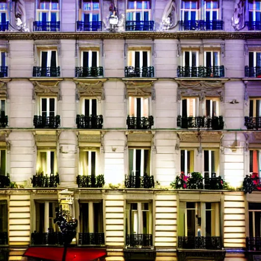 Image similar to Photo of a traditional Parisian hotel during a rainy night, Paris