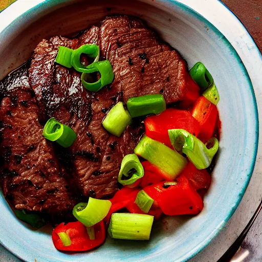 Prompt: a photograph of a bowl of chopped steak, 8 k, mouthwatering, award - winning photography,