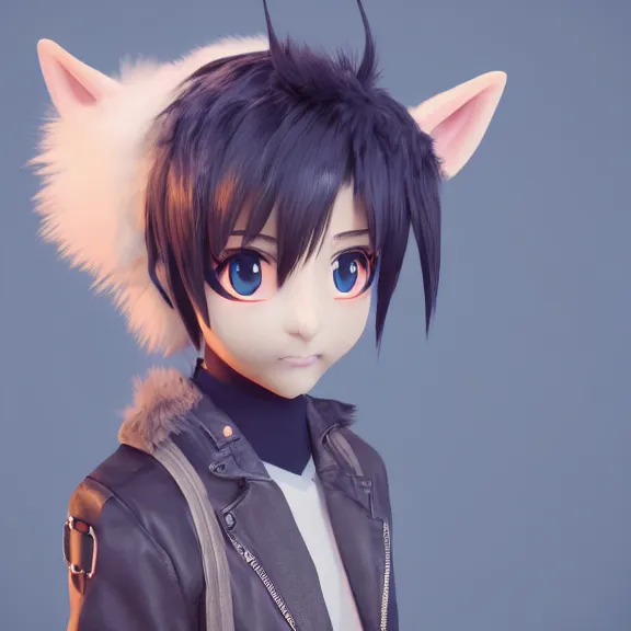 Prompt: 3D render of a cute emo anime boy with cat ears and tail, fantasy artwork, fluffy, mid-shot, award winning, hyper detailed, very very very beautiful, studio lighting, artstation, unreal engine, unreal 5, 4k, octane renderer