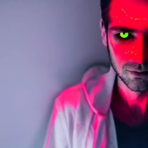 Image similar to a man with red glowing eyes