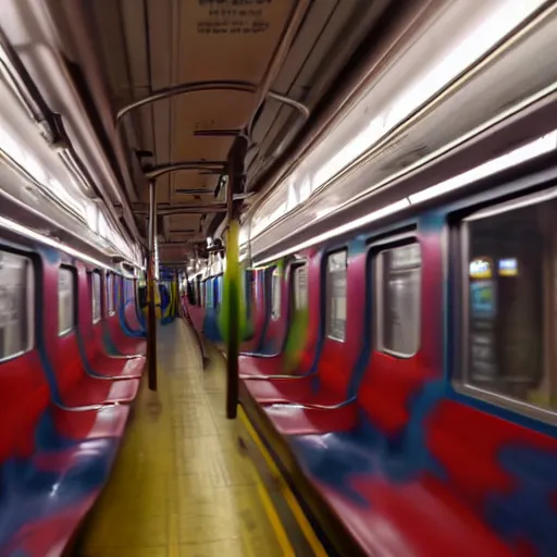 Prompt: a photo of a giant octopus invading a interior of a subway train in new york, cinematic lighting