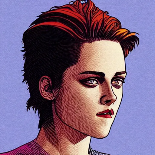 Prompt: “ kristen stewart retro minimalist portrait by jean giraud, moebius starwatcher comic, 8 k ”