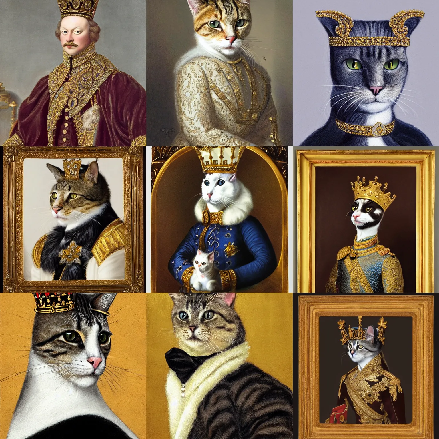 Prompt: a portrait of a Royal cat dressed in king\'s style