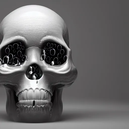 Image similar to 3 d render, surreal, unreal engine, skull made of bubbles, digital art, radiant light,