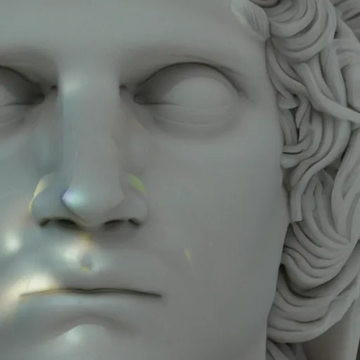 Image similar to a neon ring around the head of a greek god marble statue, 3 d render