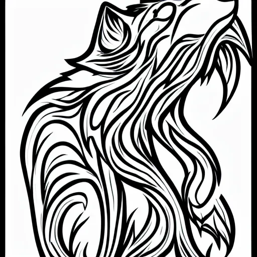 Image similar to wolf template base lineart, little detail, full-body view, simple, no color, coloring book style, high quality, HD, 8K