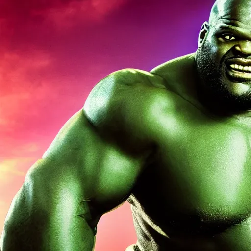 Image similar to if Shaquille O'Neal was the hulk, cinematic, epic, cool, photo realistic, 4k, high detail