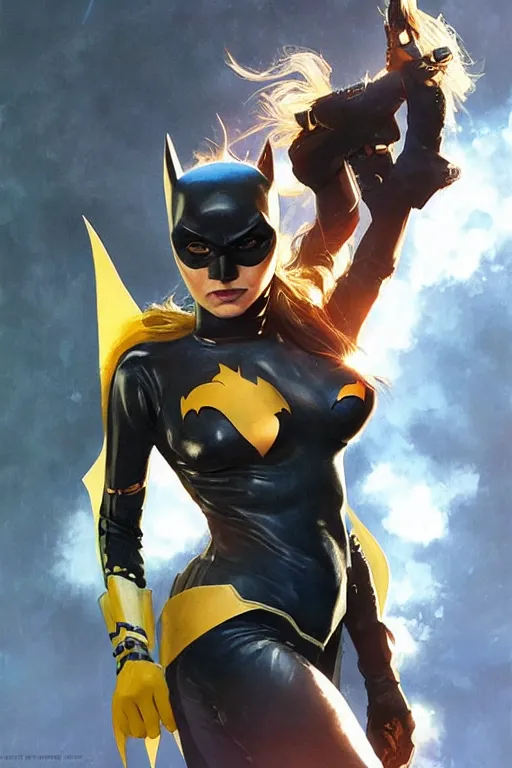 Prompt: portrait of a young Michelle Pfeiffer as Batgirl in bikini armor, dc comics, cyberpunk, Warhammer 40000, dark fantasy, digital art from artstation by Ruan Jia and Mandy Jurgens and Artgerm and william-adolphe bouguereau