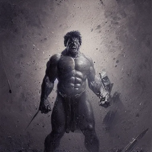 Image similar to artstation concept a midnight blue hulk jolding a meat cleaver, dusty, hyperdetailed, artstation trending, world renowned artists, worth 1 0 0 0. com, historic artworks society, antique renewel, cgsociety, by greg rutkowski, by gustave dore, deviantart