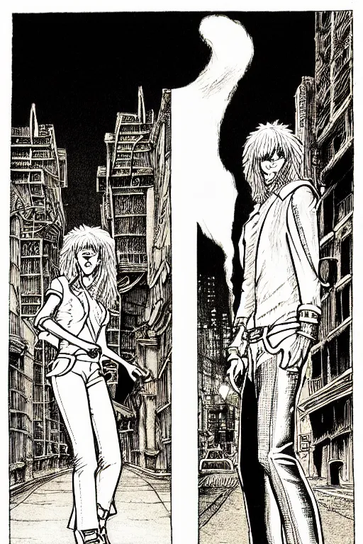 Prompt: a pair of animated white pants walking through a city at night, d & d monster illustration, full body, pen - and - ink illustration, etching, by russ nicholson, david a trampier, larry elmore, 1 9 8 1, hq scan, intricate details, inside stylized border