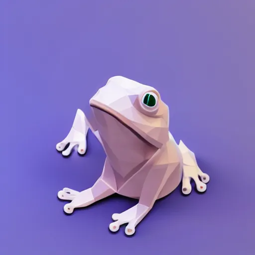 Prompt: Matte 3d low poly icon of a cute frog, isometric perspective on pure white background, vibrant colors, 3D render, lat lighting