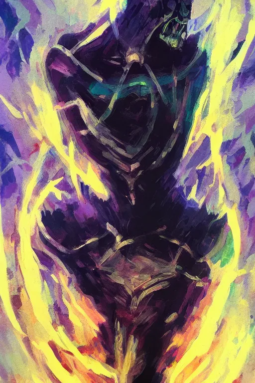 Prompt: an abstract expressionist painting of hyperion, lord of all vampires, tarot card, trending on artstation, digital painting, character concept art portrait, scary