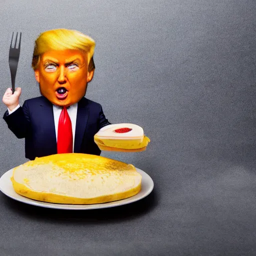 Image similar to Donald Trump anthropomorphic omelette, food photography