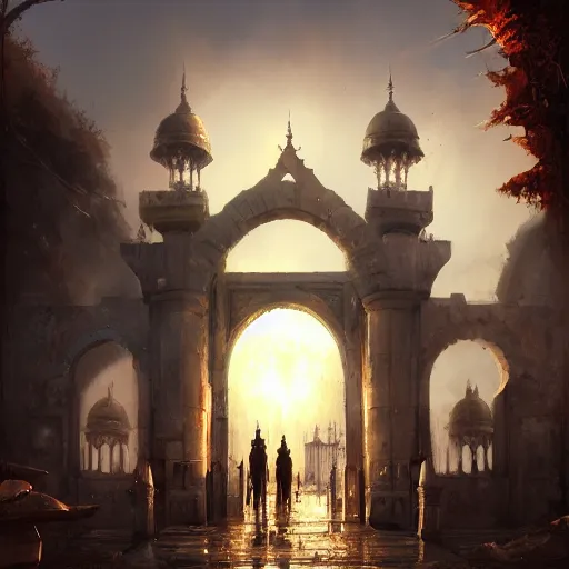 Prompt: the gate of the sultan, by jordan grimmer and greg rutkowski, dramatic lighting, ultra hd, hdr, 8 k