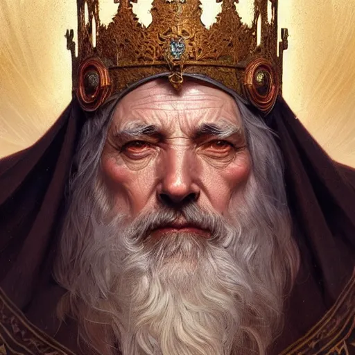 Image similar to ultra realistic illustration of a medieval old king, intricate, elegant, highly detailed, digital painting, artstation, concept art, smooth, sharp focus, illustration, art by artgerm and greg rutkowski and alphonse mucha