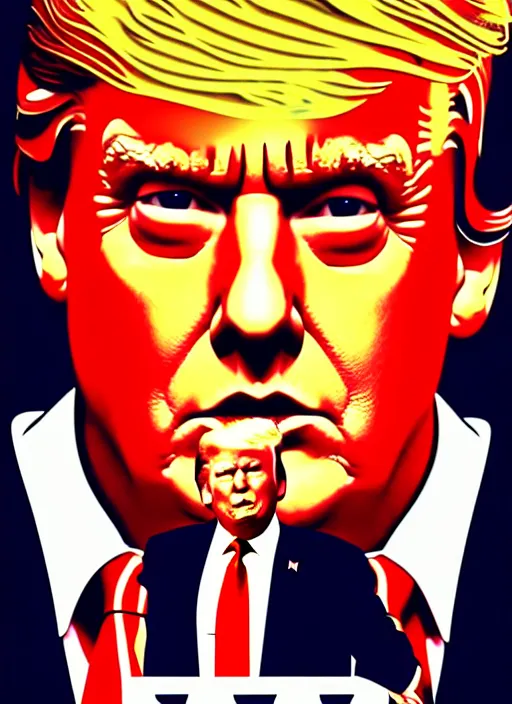 Prompt: mogul, mark wahlburg portrays united states president donald trump, 8 0's movie poster, theatrical poster, vibrant fan art, digital art, trending on artstation, minimalist