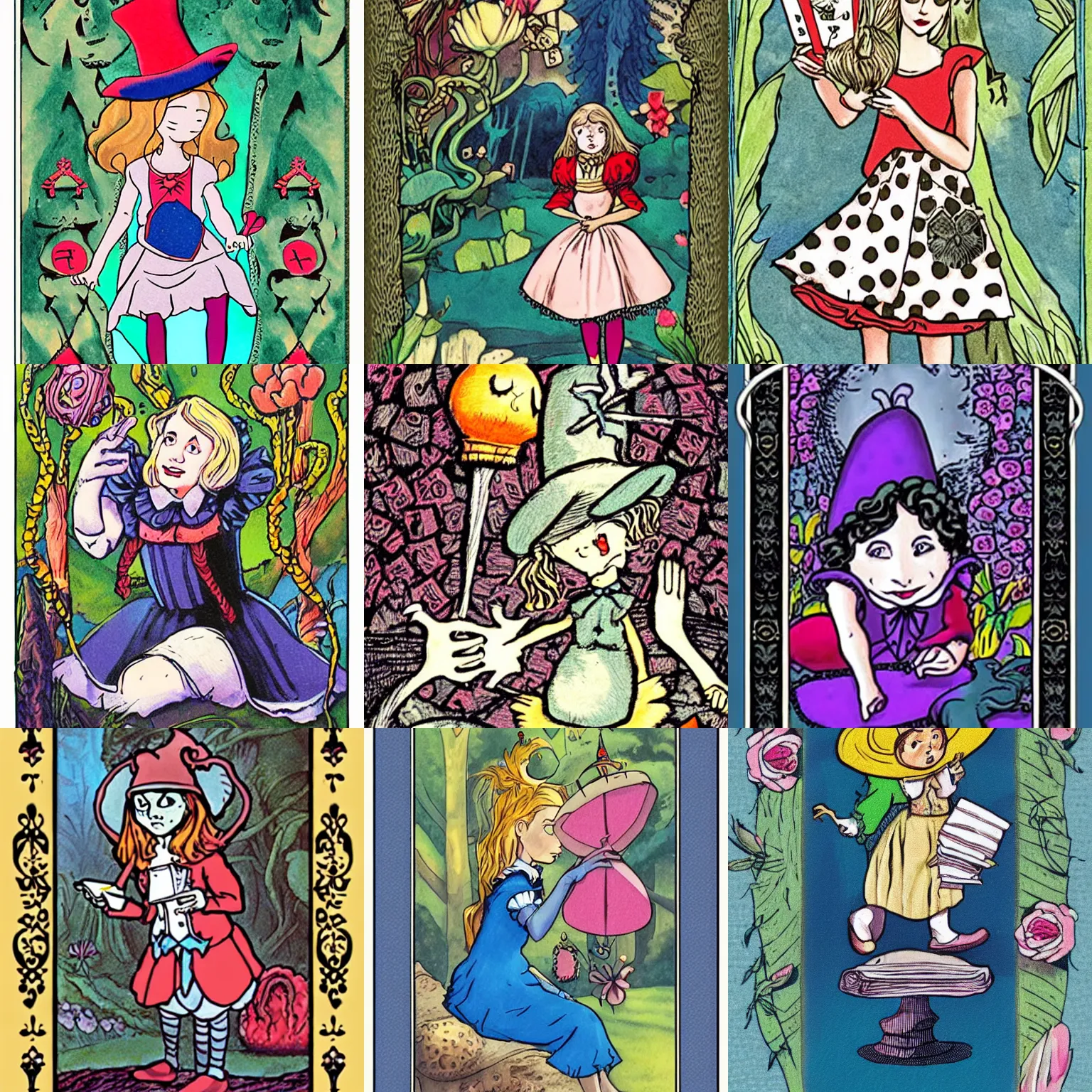 Prompt: Alice in Wonderland tarot card