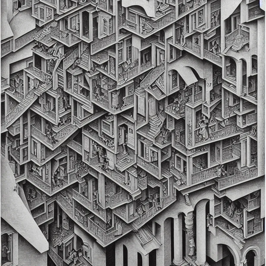 Image similar to trompe l'oeil about montreal by m. c. escher