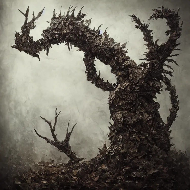 Image similar to powdery blurry old tintype photography of realistic armoured tree made of leaves, dramatic light, dystopian environment, intricate, elegant, highly detailed, centered headdress, artstation, sharp focus, artgerm, tomasz alen kopera, peter mohrbacher, donato giancola, joseph christian leyendecker, wlop, boris vallejo, frank frazetta
