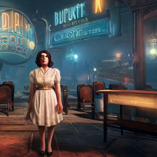 Image similar to bioshock infinite as propaganda of calibrum daerganzi, justify content center, realistic content, detail content, medium long shot content, photorealistic content, 4 k, 1 5 content color