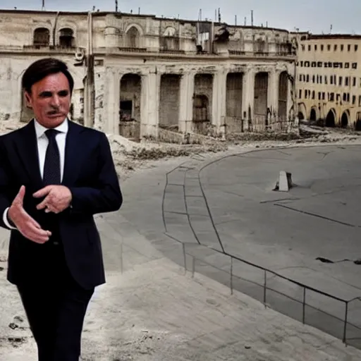 Prompt: God emperor Giuseppe Conte ruling the wasteland