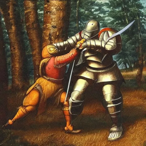 Image similar to medieval knight fights a bear. the bear is gigantic