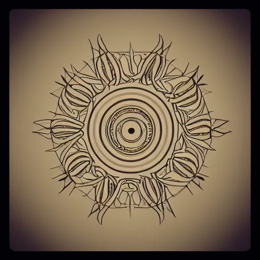 Prompt: a circular vector tattoo design. art nouveau, spiky, curvilinear, recursive.