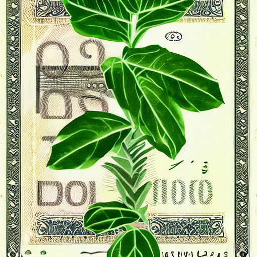 Image similar to drawing of plants in bank note style