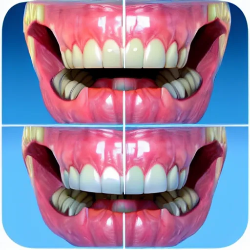 Image similar to poorly rendered 3 d set of teeth