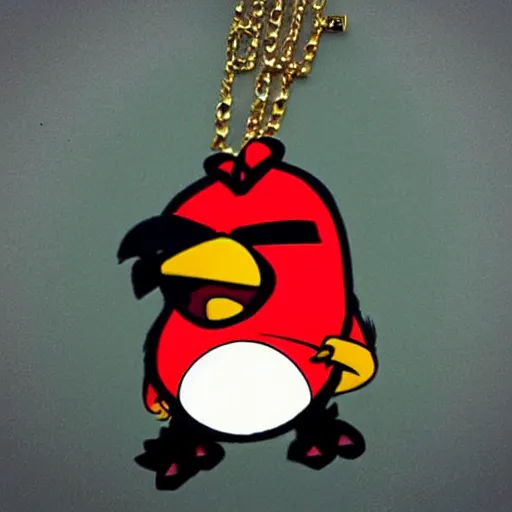 Prompt: ghetto red from angry birds with a gold chain on