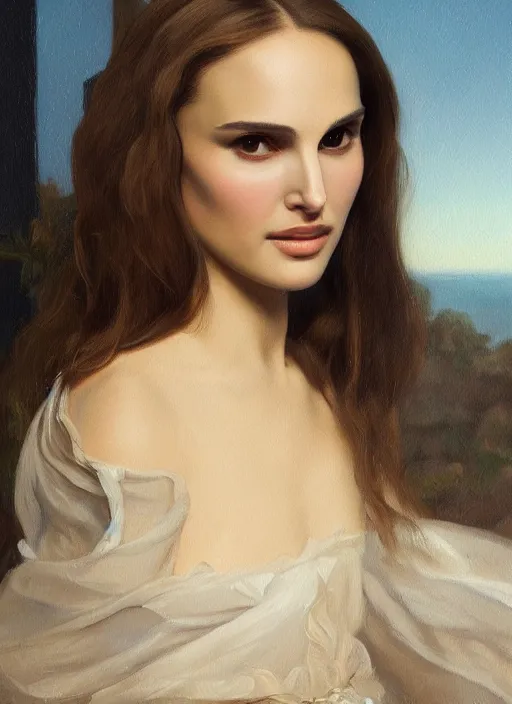 Image similar to a beautiful painting of natalie portman by felix resurreccion hidalgo, pre-raphaelite, detailed, trending on artstation, hd, masterpiece