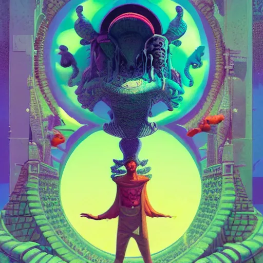 Prompt: colourful breathtakingly weird beautiful powerful magical wonderfully majestic beautifully cool character by michael whelan, moebius, beeple, dan mcpharlin, pascal blanche, jamie hewlett, richard dadd, symmetrical, serene expression, 8 k artstation