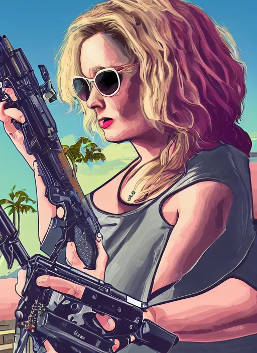 Image similar to illustration gta 5 artwork of christina haack, in the style of gta 5 loading screen, by stephen bliss