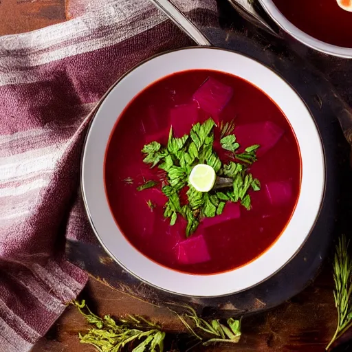 Prompt: a giant bowl of borscht soup, 8 k, high definition, highly detailed, photo - realistic