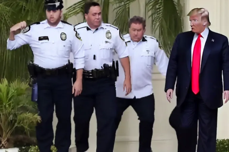 Image similar to Donald Trump arrested in handcuffs at Mar-a-lago, photo