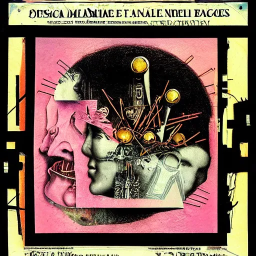 Image similar to post - punk new age album cover, asymmetrical design, frame of a dollar bank notes, capitalism, magic, apocalypse, psychedelic, black white pink, magic, giger h. r., giuseppe arcimboldo