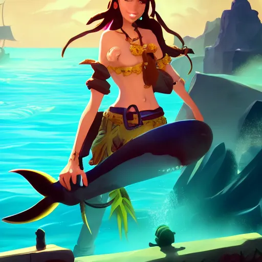 Image similar to jack the pirate mermaid on sea of thieves game avatar hero, behance hd by jesper ejsing, by rhads, makoto shinkai and lois van baarle, ilya kuvshinov, rossdraws global illumination