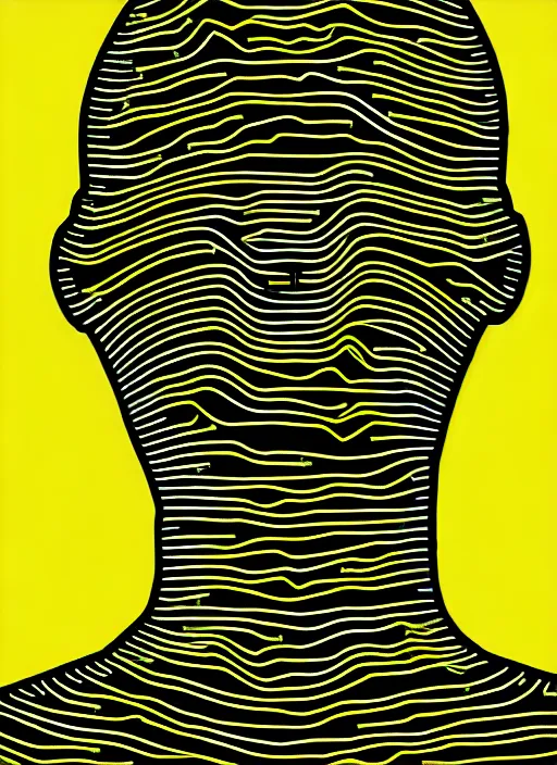 Image similar to highly detailed closeup portrait of wasteland long glowing yellow and white plasma hair tribal lady, stray electric spark wiring by jean jullien, 4 k resolution, gradient yellow, black and white color scheme!!! ( ( lightning robotic city background ) )