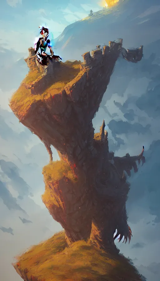 Image similar to creature on top of a castle by jesper ejsing, ilya kuvshinov, greg rutkowski on artstation
