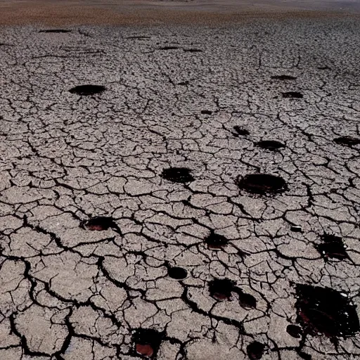 Image similar to apocalyptic desert earth, covered in mysterious black gooey liquid slime