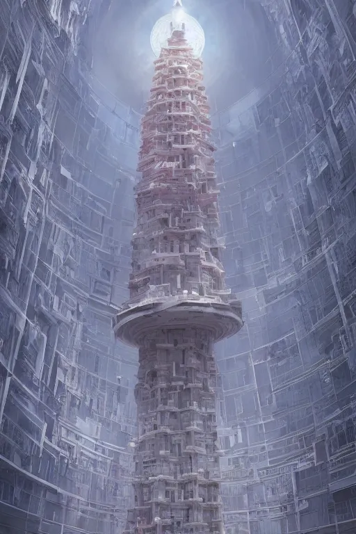 Image similar to white panopticon tower, art by James Jean and Wayne Barlowe, high detail, cinematic, cgsociety 8k