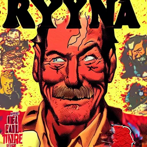 Prompt: Bryan Cranston covered in paprika fighting UFOs comic book cover