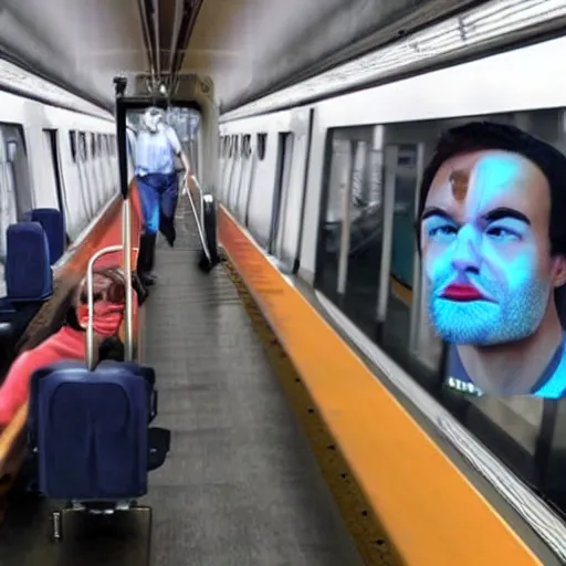 Image similar to train that looks human with human face, hyper realistic