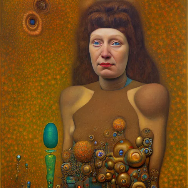 Image similar to an oil on canvas portrait painting, polycount, surrealism, surrealist, cosmic horror, grant wood, gustav klimt, high detail