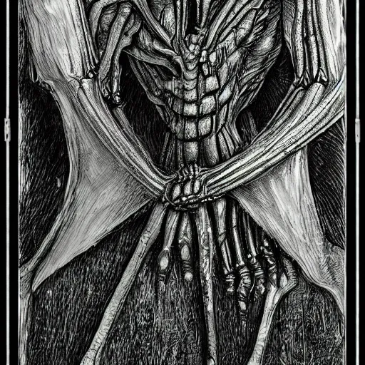 Image similar to frodo baggins, style of h. r. giger, highly detailed, sharp, dark