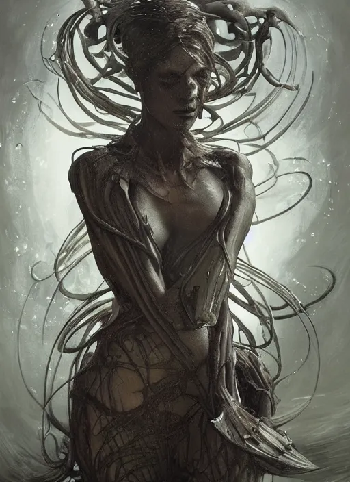 Prompt: fae defender, physically accurate, moody dynamic lighting, very very intricate, very very elegant, highly detailed, digital painting, artstation, HR GIGER, Hieronymus Bosch, Francis Bacon, concept art, smooth, very beautiful, sharp focus, illustration, art by artgerm and greg rutkowski and alphonse mucha