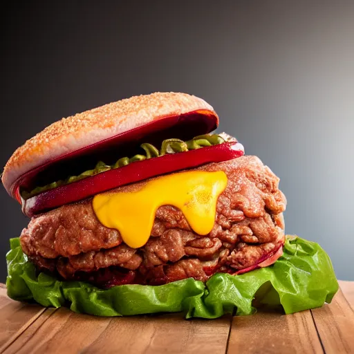 Image similar to a humanoid bipedal upright zombie that strongly resembles a hamburger, professional food photography