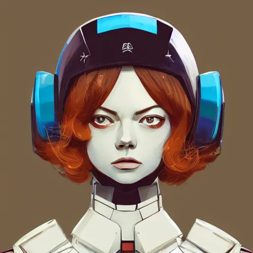 Image similar to a portrait of a stunning beautiful elite emma stone gundam pilot, with an intricate, detailed, urban inspired hiphop afro futuristic helmet, vector behance hd jesper ejsing, rhads, makoto shinkai, lois van baarle, ilya kuvshinov, rossdraws, hd, 3 2 k, ilya kuvshinov, gustav klimt