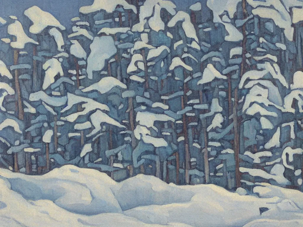 Prompt: a beautiful landscape painting by lawren harris, trending on arstation