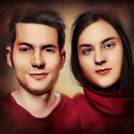 Prompt: portrait of a young couple by the most trending digital artists